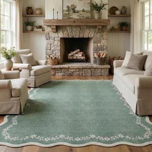 GarveeHome Scalloped Area Rugs 8x10 Large Sage Green Washable Living Room
Soft Floral Non Slip Backing Floor Mat Carpet Indoor Thin Rug for Bedroom Dining Room Playroom Nursery Home Decor