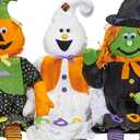 Worth Imports 60" Lifesize Porch Sitting Halloween Ghost, Witch Jack O Lantern Figures, Set of 3
