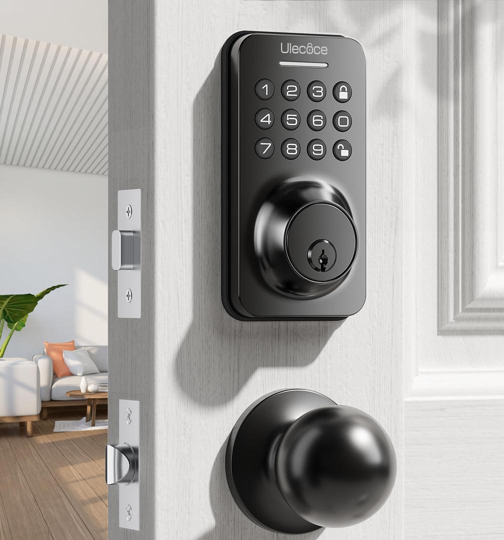 Keyless Entry Door Lock Deadbolt with Handle Set, Door Locks for Front Door, Keypad Door Lock with Handle, Smart Door Knob, Auto Lock, Code Door Lock with Installation Guide, Matte Black (Matte Black)