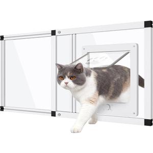 Sliding Cat Door for Window, Fits 28.5"-32" Width Window, 2-Min Install | Aluminum Frame + HD Glass | Weatherproof Design | Magnetic Closure Window Cat Door Insert, Adjustable Pet Door Window for Cats (White)