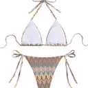 SHENHE Women's 2 Piece Swimsuit Floral Print Halter Tie Side Triangle Bikini Set (M)
