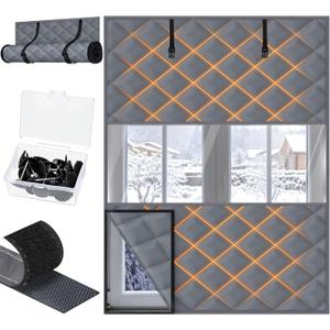 Fanfanwin Window Insulation for Winter 63 x 47 Thermal Insulated Window Cover with Fastener Winter Insulation Kit for Cold Weather, Oxford Cloth 2 Layer Thick Cotton Filled (Gray, 1 Set)
