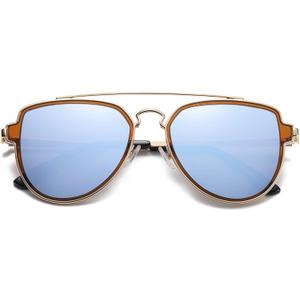 SOJOS Retro Aviator Polarized Double Bridge Sunglasses for Men Women Mirrored Lens SJ1051 (A10 Gold/Dusty Blue Mirrored)