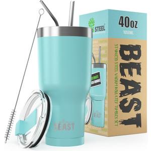 Beast 40 oz Tumbler Stainless Steel Vacuum Insulated Coffee Ice Cup Double Wall Travel Flask (Aquamarine Blue)