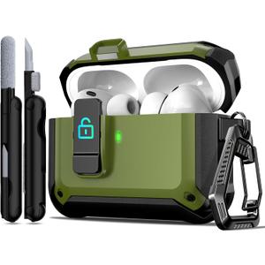 R-fun for AirPods Pro 3 Case (2025) Cover with Cleaning Kit, Military-Grade Heavy-Duty Drop-Resistant with Auto Pop-Up Lid for AirPods Pro 3rd Generation 2025 USB-C Charging Case, Army Green