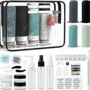 Unigo 30 PACK Travel Bottles Set for Toiletries - Leakproof Refillable Travel Size Containers, TSA Approved Bottles with Labels, Brush & Covers for Carry-On Travel (Gray)