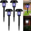 Qualirey 4 Pcs Solar Bug Zapper Waterproof Outdoor Mosquito Zapper Killer and Lighting Repellent Lamp for Indoor Outdoor Use Garden Patio, Purple and White Light(Plastic,Black)