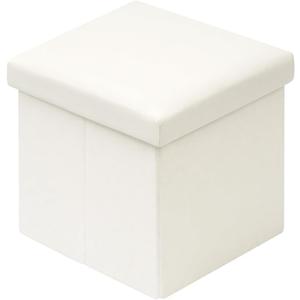 B FSOBEIIALEO Folding Storage Ottoman Cube Faux Leather Ottomans for Living Room, Bedroom, Home Office, Dorm Storage Footrest White 11.8"x11.8"x11.8"