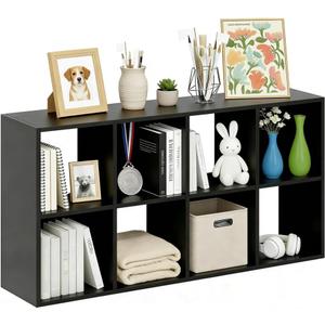 8 Cube Storage Organizer Shelf, Open Cube Bookshelf, Reversible Bookcase, Sturdy Modern Storage for Home Office, Bedroom, Living Room, Black