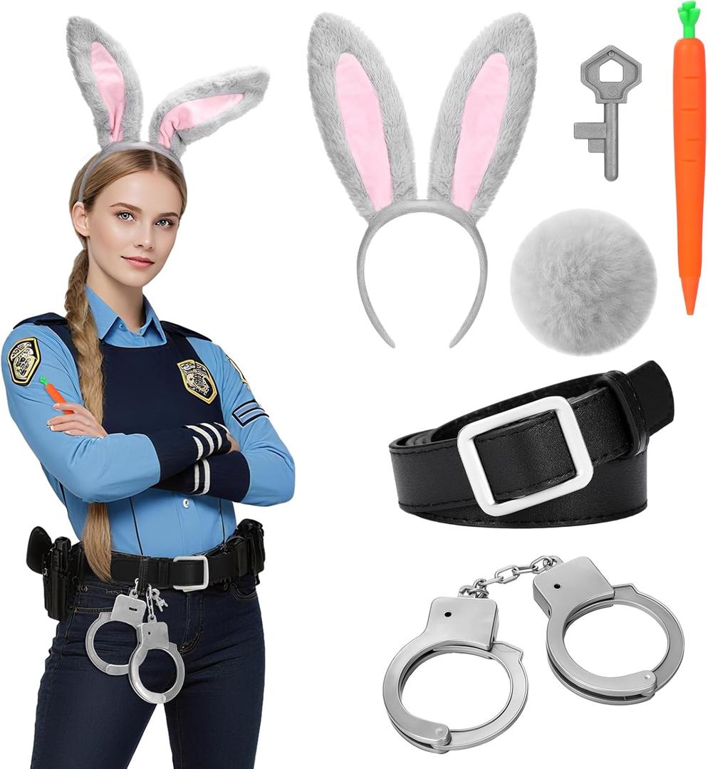 5 Pcs Zoo City Rabbit Costume Accessories Police Role Play Toys Set for Halloween Cosplay Include Carrots Pen Rabbit Ears Headband Belts