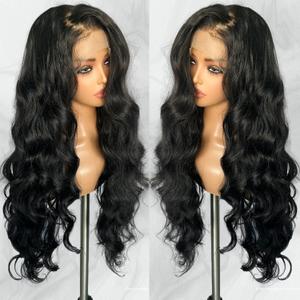 SOKU 13x6 Long Body Wave Lace Front Synthetic Wigs for Black Women 30 Inches Natural Black Glueless Wavy Wig Pre Plucked Hairline with Baby Hair Transparent Lace Frontal for Daily Wear