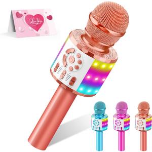 Kids Karaoke Bluetooth Microphone Toys for Girls Microphone Karaoke Machine with LED Light, Birthday Gift for Girls Boys 3 4 5 6 7 8 9 10 11 12 Year Old Kids Toys