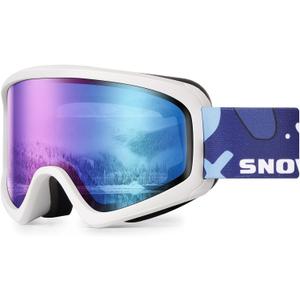 SNOWER Kids Ski Goggles, Anti-Fog Snow Goggles with OTG Design, 100% UV Protection, HD Lens for Kids Boys Girls (One Size, A2-vlt 15% Revo Blue)