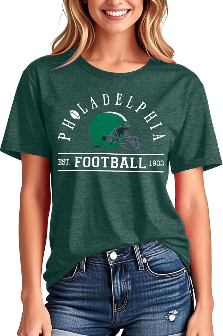 FAYALEQ Football Shirts for Women, Game Day Tshirt Football Outfits Sports Team Fan Gift Tee Shirt (Green, S)