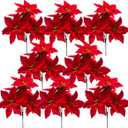8 Pack 7 Heads Christmas Artificial Poinsettia Flowers Faux Poinsettia Bush Bouquets Silk Poinsettia Christmas Tree Ornaments Poinsettia Flowers Arrangement for Xmas Holiday Decor(Red)