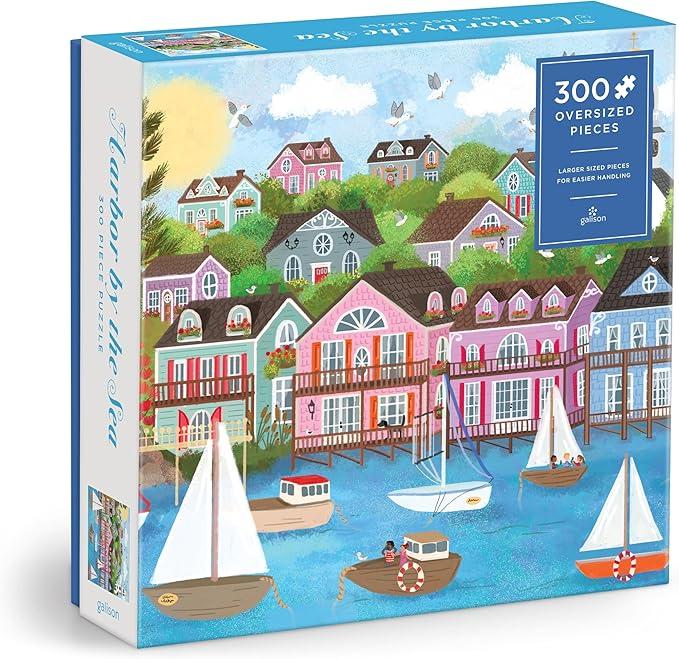 Galison Harbor by The Sea â€“ 300 Piece Joy Laforme Oversized Jigsaw Puzzle Featuring Beautiful Artwork of New England Summer Paradise