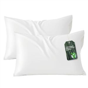 Bedsure Zipper Pillow Cases Standard Size, Cooling Pillow Cases Set of 2, Rayon Derived from Bamboo Cooling Pillowcase for Hot Sleepers, Soft & PureWoven Pillow Covers, Gifts, White, 20x26 Inches