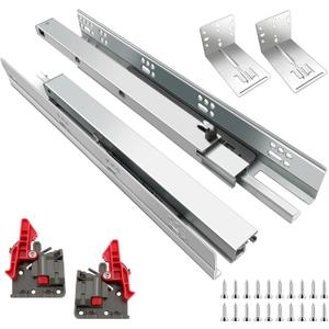 4Pair 8PCS Undermout Drawer Slides 12 15 18 21 Inch Bottom Mount Soft Close Drawer Slides Full Extension Concealed Drawer Rails/Mounting Screws,Locking Device and Brackets,80 LB Load Capacity 12"