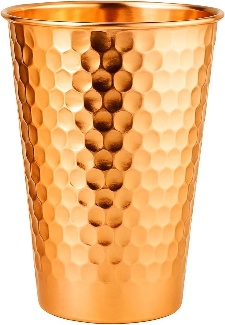 Pure Copper Water Cup (600 ml)  100% Solid Ayurvedic Drinking Glass, Handcrafted Hammered Copper Tumbler for Health & Detox, BPA Free