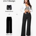 BRXL 2 in 1 Dress Pants for Women Work Tummy Control Shapewear Long Wide Leg Winkle Free Business Casual (Medium, Black)