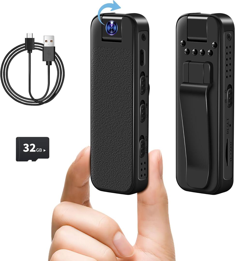 Mini Body Camera with 32GB Card, 1080P HD Video Recorder, Wearable Camcorder, Small Body Cameras with IR Night Vision, Portable Camera for Cycling, Travel, Home Security, Outdoor Activities