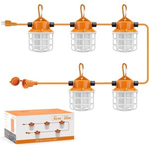 NS 50FT Construction String Lights LED Industrial Grade Super Bright 5000K IP65 Linkable for Construction Sites, Temporary Work, Renovation, Jobsite, All Outdoor Lighting, with 5 Bulbs and Hook