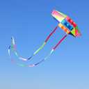 Beach Kites for Adults Large with Long Tail, 98 inches Super Easy Flyer 3D Rainbow Box Kites, Comes with Two 49 Feet Multi Colors Tails, 300 ft Kite String & Handle