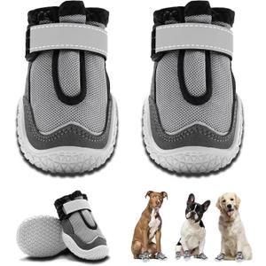 Hcpet Dog Boots for Large Dogs, Dog Shoes for Winter Snow Hot Pavement, Paw Protector Dog Booties Designed for Comfort and Breathability, Outdoor Booties for Small Medium Dogs for Hiking Grey Size 6