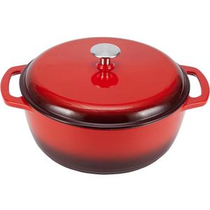 Amazon Basics Enameled Cast Iron Dutch Oven Pot with Lid, Round, Dual Handles, Heavy-Duty, Oven Safe for Stews, Roasting, Baking, 6-Quart, Red