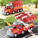 2 in 1 Fire Trucks for Toddlers 3-5, Carrier Vehicles Toy with 8 Cars, Transport Race Tracks with Light and Sound, Educational Birthday Gifts for Kids Boys Girls Ages 3 4 5 6