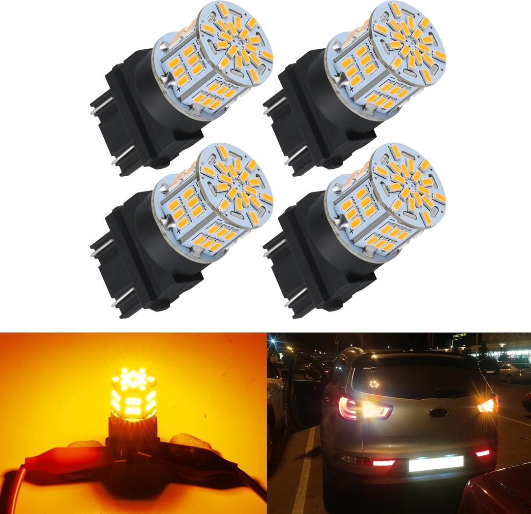 4PCS 3157 LED Bulb Turn Signal Light 12V-24V Super Bright 3156 3056 3057 3047 4157 LED Replacement Light Kit Set for Car Tail Brake Turn Signal Blinker Lights - Amber Yellow