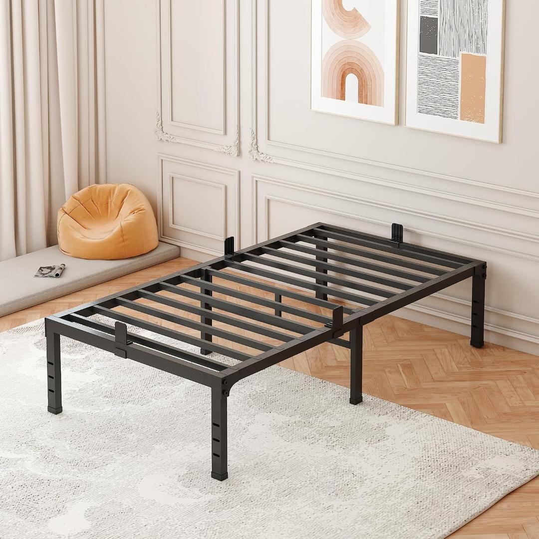Twin Bed Frames,18 Inch Heavy Duty Metal Platform Bed Frame Twin Size Support Up to 3500 lbs,No Box Spring Needed,No Shaking,Steel Slat Support,Noise Free,Easy Assembly
