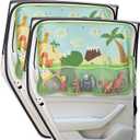 Car Window Shade for Baby, 2 Pack Car Sun Shades with Storage Pockets Car Window Curtain 7 Suction Cups Dinosaurs Pattern for Sun/Heat/UV Rays Protection