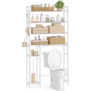 SONGMICS Over the Toilet Storage, 4-Tier Over Toilet Bathroom Organizer with Adjustable Shelves, 10.2 x 32.7 x 72.8 Inches, Space-Saving, Cloud White UBTS017W01