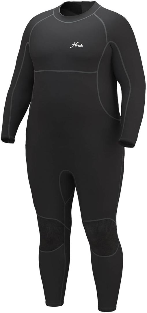 Hevto Plus Size Wetsuit Men Women 3/2mm Neoprene Full Shorty Wet Suit Back Zip Swimming Keep Warm in Cold Water, 54