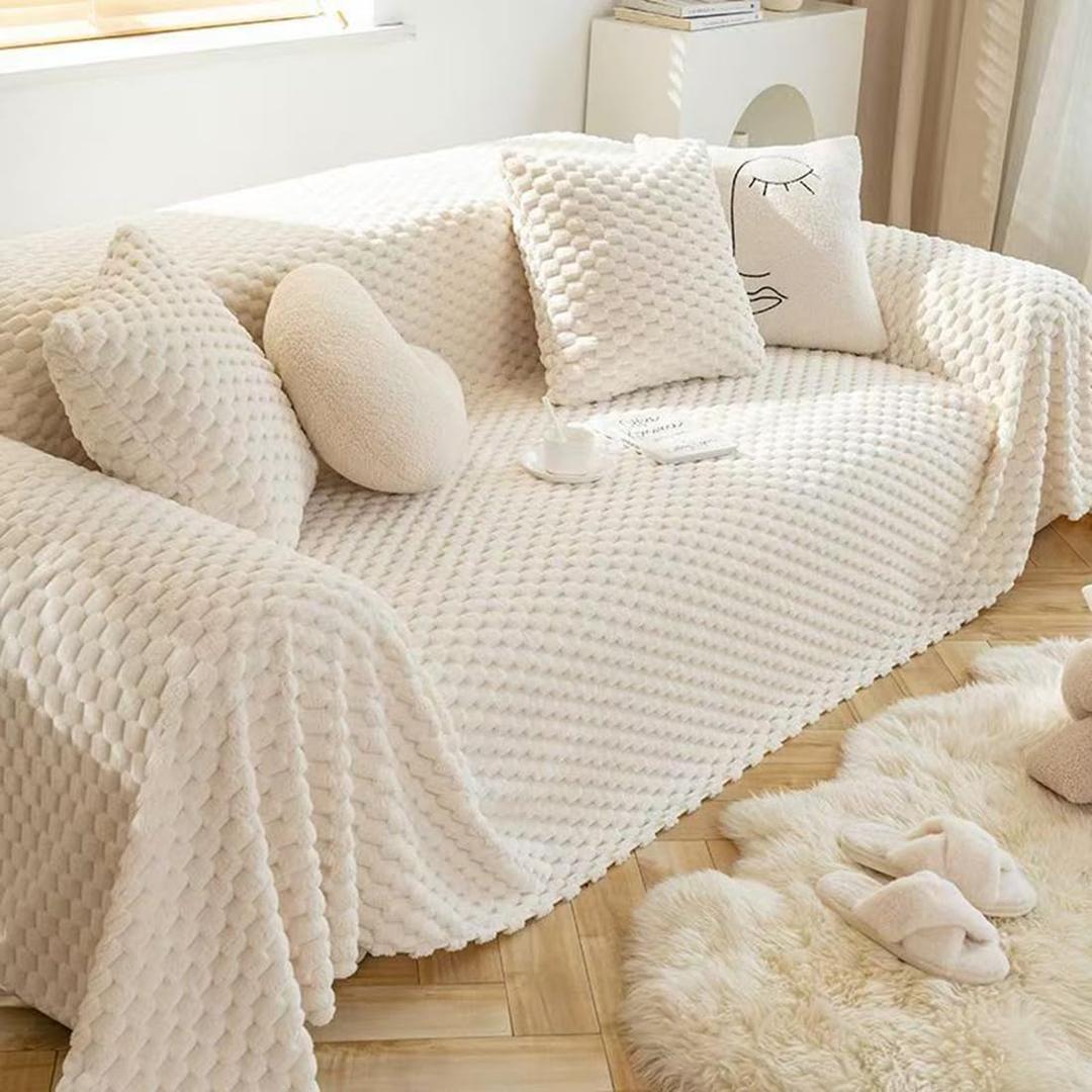 Styleys Luxury Rabbit Plush Sofa Cover – Ultra Soft Sofa Blanket & Towel | Non-Slip Couch Protector | Stylish Throw for Living Room & Bedroom
 36x96