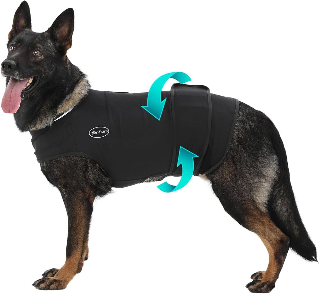 Dog Anxiety Vest, Skin-Friendly Thunder Jacket for Dogs, Dog Calming Shirt for Thunder, Fireworks, Vet Visits and Separation - Keep Pet Calm Without Medicine, Fit for Small Medium Large Dogs (Black)