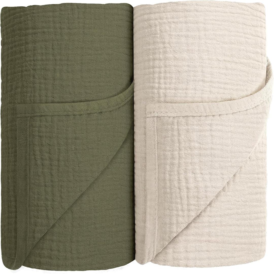 Susurration Muslin Swaddle Blanket Baby,100% Cotton Baby Receiving Blanket Soft Thin Baby Swaddle Blanket for Unisex Newborn 40x40in 2Pack(Dark Green)