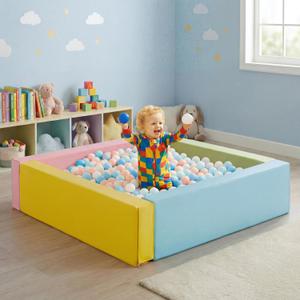 Arrowbash 43.3" x 11.8" PU Leather Baby Foam Soft Playpen Ball Pool, Soft Rectangle Climbing Blocks Play Pit for Kids Indoor Outdoor Large Game, Ball Toddlers Game Activity Pit, Balls Not Included