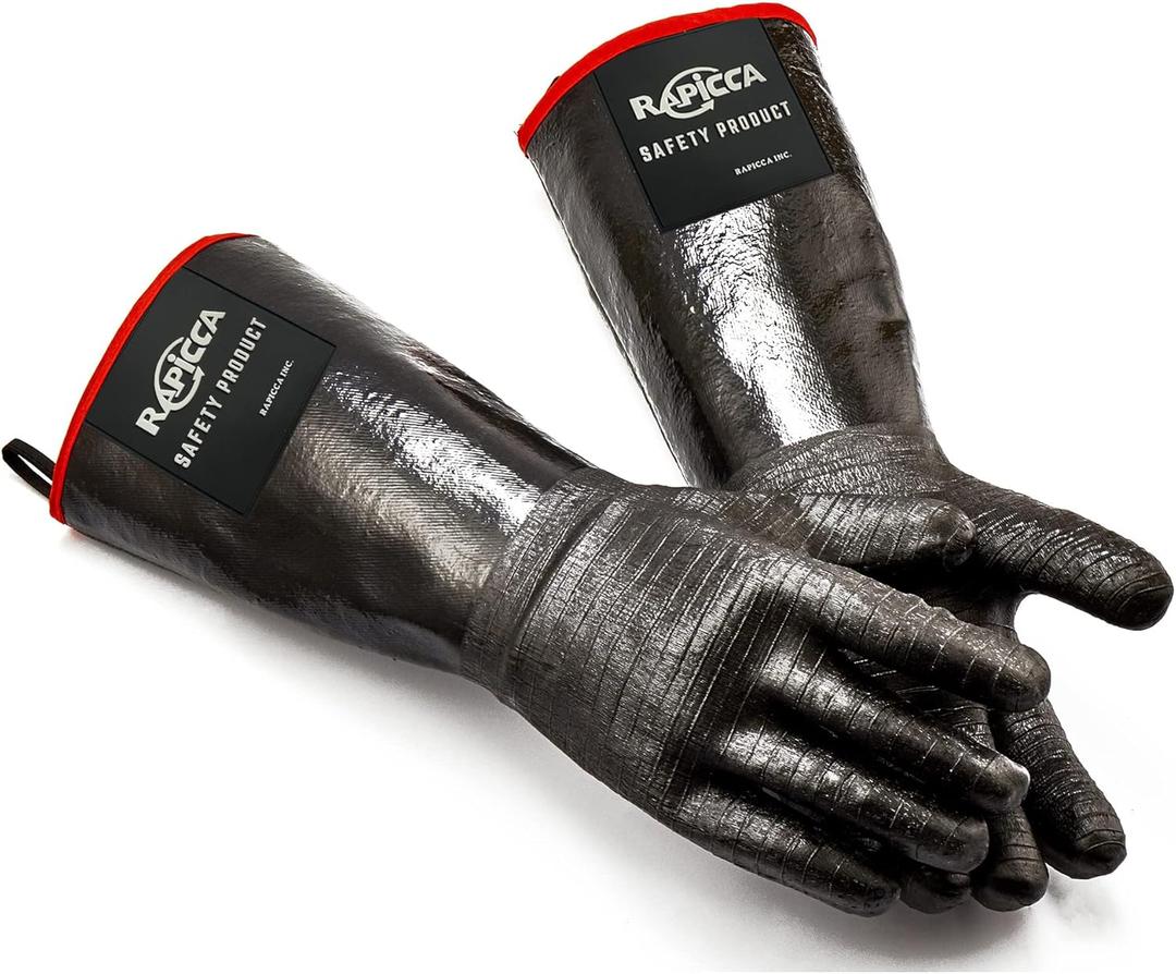 RAPICCA 932F Heat Resistant BBQ Grill Gloves: Oil Resistant Waterproof for Smoking Grilling Cooking Barbecue Deep Frying Turkey Rotisserie Handling Hot Greacy Meat Stocking Stuffers - Long Sleeve (SIZE 10/XL-14INCH-932)