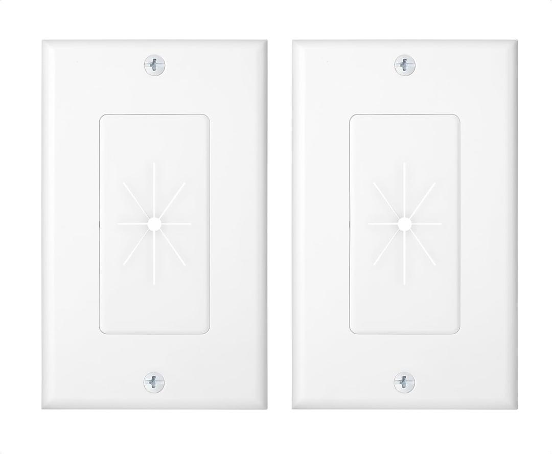 Cable Matters 2-Pack 1-Gang Wall Cable Pass Through, Cable Wall Plate with Flexible Rubber Grommet, Cord Hiding/Management Solution for Home and Office, White