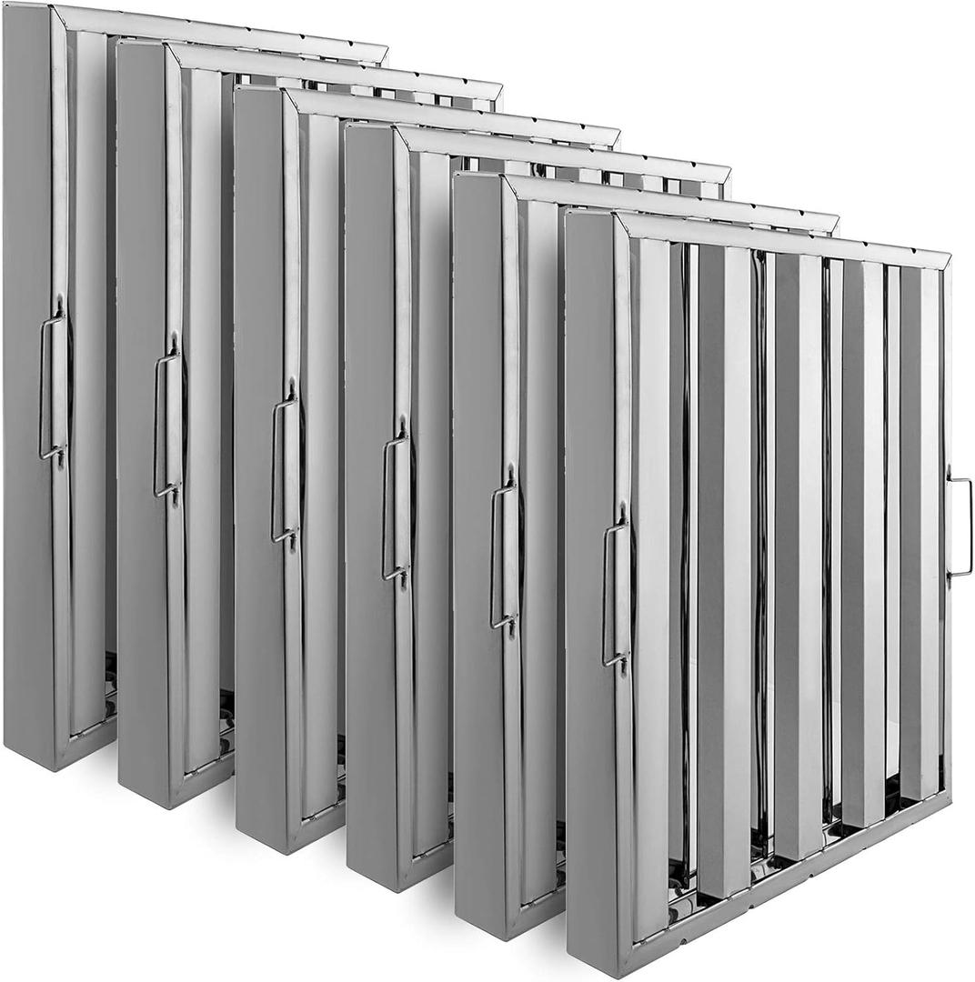 VBENLEM Pack of 6 Hood Filters 19.5W x 24.5H Inch, 430 Stainless Steel 4 Grooves Commercial Hood Filters, Range Hood Filter for Grease Rated Commercial Kitchen Exhaust Hoods