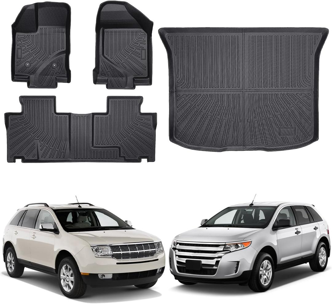 Floor Mats & Cargo Liner Compatible with Ford Edge 2007-2014 & Lincoln MKX 2007-2015,All Weather Protection,Waterproof,Anti-Slip TPE Trunk Mat Fit for 2007-2014 Edge/MKX 2015 Accessories