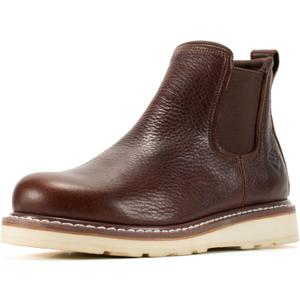 SUREWAY Men's Slip On Chlesea Work Boots for Men - Soft Toe,Lightweight Comfortable,Full Grain Leather,Slip-resistant Wedge Sole (Brown) 10.5