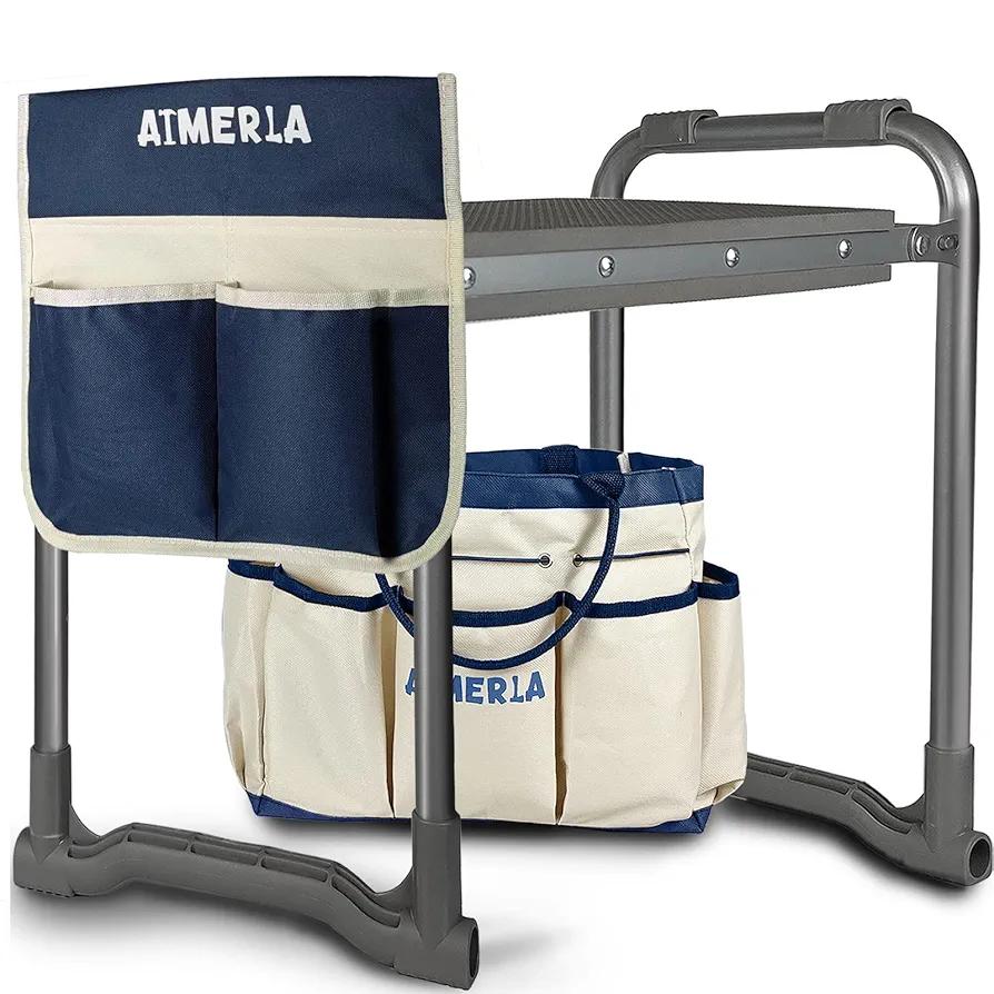 Foldable Garden Kneeler Seat Heavy Duty [Upgraded Widened Thick Kneeling Pad] Garden Stool with Large Garden Tool Bags with Pockets - Portable Garden Bench Gardening Gifts for Parents