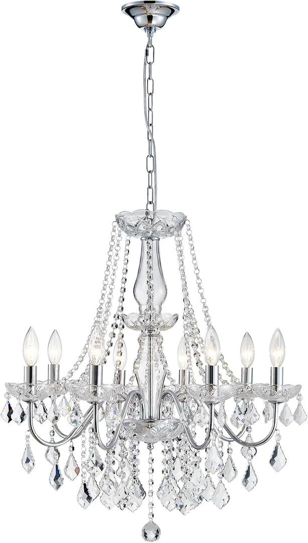 Modern Crystal Chandelier, 8-Light Crystal Chandeliers for Dining Room Light Fixture, Crystal Pendant Ceiling Light Chrome Lighting Fixture for Living Room Hallway Foyer Bedroom Kitchen Bathroom