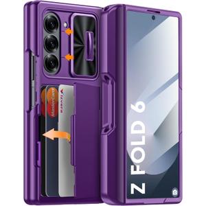 Vizvera for Samsung Galaxy Z Fold 6 Case RFID Wallet with Cards Holder [S Pen Holder] [Camera Cover] Shockproof Silicone Protective Phone Case for Z Fold 6 2024-Purple