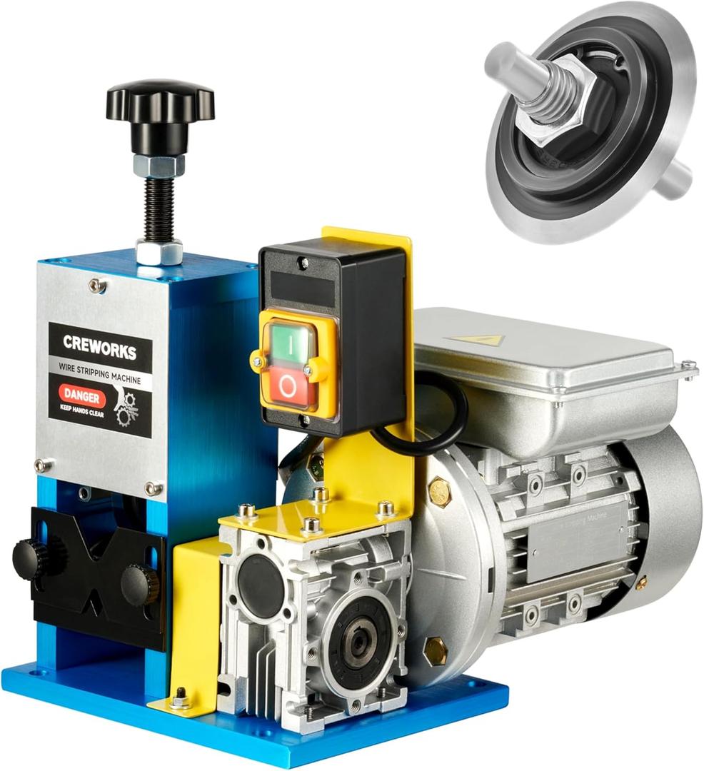 CREWORKS Automatic Wire Stripping Machine for 0.06"-1" Copper Wires, Wire Stripper Tool for 7/0-15 AWG Scrap Electrical Wire Recycling, Copper Wire Strippier Machine with Replacement Blade