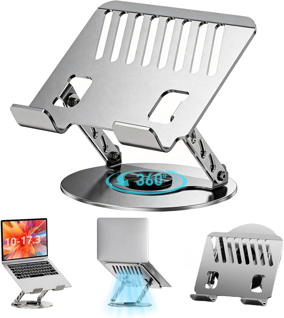 Laptop Stand for Desk - All-Metal Ergonomic Computer Stand & Laptop Riser, 360 Rotatable & Adjustable & Foldable, Laptop Holder for MacBook Pro/Air, Dell XPS, HP, Notebooks (10-17.3"), Gray