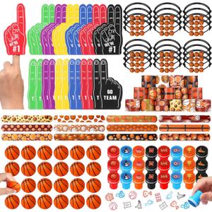 Aoriher 120 Pcs Basketball Sports Party Favors Set Serve 24, Basketball Goodie Bulk Foam Finger Mini Stress Ball Slap Bracelet Charm Bracelet Stamp for Girl Boy Kids Party Supplies